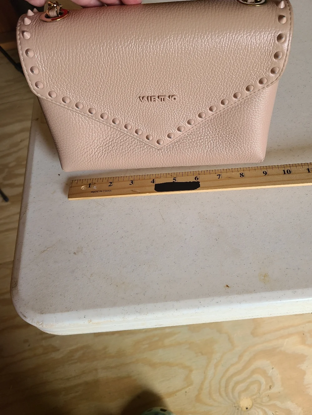 Valentino by Mario Valentino Tan Studded Shoulder Bag Gold Hardware
